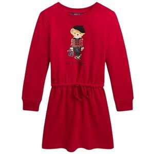 POLO RALPH LAUREN‎ Red Bear Fleece Dress Girl Size L XL Winter Drawstring Beret